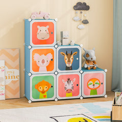 Costway Meuble Rangement Enfants 8 Cubes avec Motif d'Animaux Armoire Modulable Enfants avec Cadre Métallique Charge 10kg Bleu
