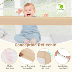 Costway Barrière de Lit Enfants avec Sangles Barrière de Sécurité Pliable avec Tissu en Maille Respisante Angle Réglable 0°à 180° Beige