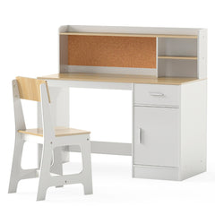 Costway Ensemble Bureau et Chaise d'Étude pour Enfants Table d'Écriture avec Étagères Tiroir Armoire de Rangement Cadeau pour 3+ Ans Naturel