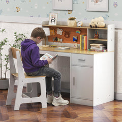 Costway Ensemble Bureau et Chaise d'Étude pour Enfants Table d'Écriture avec Étagères Tiroir Armoire de Rangement Cadeau pour 3+ Ans Naturel