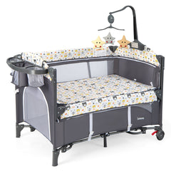 Costway 5 en 1 Lit Parapluie Bébé avec Matelas et Table à Langer Lit Bébé Evolutif avec 4 Hauteur Réglables Agitation 5-10° Charge 15kg pour Bébé de 0-9 Mois Muticolore