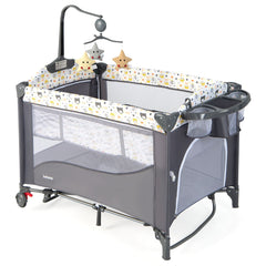 Costway 5 en 1 Lit Parapluie Bébé avec Matelas et Table à Langer Lit Bébé Evolutif avec 4 Hauteur Réglables Agitation 5-10° Charge 15kg pour Bébé de 0-9 Mois Muticolore