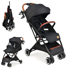 Costway Poussette de Voyage pour Bébé avec Pare-soleil Inclinable Porte-gobelet Harnais 5 Points Dossier Réglable Chancelière Rangement Inférieur Noir