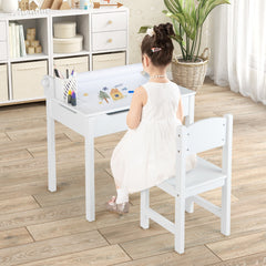 Costway Bureau pour Enfants avec Tabouret&Plateau Rabattable pour 3 Ans+ Blanc