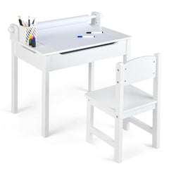 Costway Bureau pour Enfants avec Tabouret&Plateau Rabattable pour 3 Ans+ Blanc