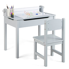 Costway Table Multi-activités avec Chaise Table D'art et D'artisanat pour Enfants Support de Rouleau de Papier Rangement Rouleau de Papier 2 Marqueurs Gris
