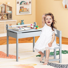 Costway Table Multi-activités avec Chaise Table D'art et D'artisanat pour Enfants Support de Rouleau de Papier Rangement Rouleau de Papier 2 Marqueurs Gris