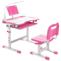 Costway Ensemble Bureau et Chaise pour Enfants avec Éclairage LED Plateau Incliné et Tiroir Coulissant Réglable en Hauteur Rose