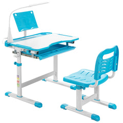 Costway Ensemble Bureau et Chaise pour Enfants avec Éclairage LED Plateau Incliné et Tiroir Coulissant Réglable en Hauteur Bleu