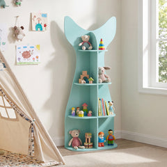 Costway Bibliothèque Enfant Étagère à Livres en Forme de Poisson 5 Niveaux avec Compartiments Ouvertes Kit Anti-Basculement Bords Arrondis Bleu