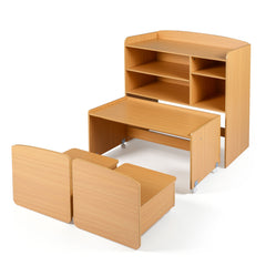 Costway Bibliothèque Enfant 3 en 1 avec Bureau et 2 Chaises Mobiles Meuble de Rangement Enfant avec Compartiments Ouverts Étagères Réglables Naturel