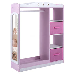 Costway Portant a Vetement Enfant avec Miroir en Acrylique Penderie Ouverte avec Tringle Étagères et 2 Tiroirs en Tissu 90 x 30 x 111,5 cm Rose