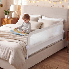 Costway Lot de 2 Barrières de Lit Pliable Ajustable de 198 CM avec Housse Amovible Blanc + Barrière de Lit Bébé Pliable Ajustable de 178 CM Blanc