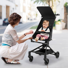 Costway Poussette Compacte et Adaptée aux Avions avec Canopy Ajustable Grand Panier de Rangement pour Bébés 6-36 Mois Charge 15 kg Noir