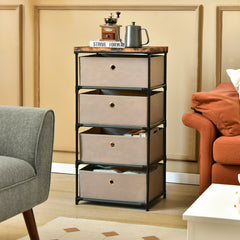 Costway Commode 4 Tiroirs en Tissu Commode Chambre avec Cadre en Métal et Plateau Commode Haute pour Chambre Adulte/Enfant 42 x 33,5 x 84,5cm  Marron
