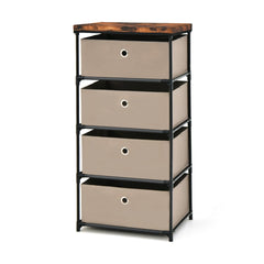 Costway Commode 4 Tiroirs en Tissu Commode Chambre avec Cadre en Métal et Plateau Commode Haute pour Chambre Adulte/Enfant 42 x 33,5 x 84,5cm  Marron