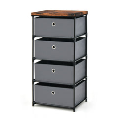 Costway Commode 4 Tiroirs en Tissu Commode Chambre avec Cadre en Métal et Plateau Commode Haute pour Chambre Adulte/Enfant 42 x 33,5 x 84,5cm  Gris