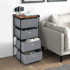 Costway Commode 4 Tiroirs en Tissu Commode Chambre avec Cadre en Métal et Plateau Commode Haute pour Chambre Adulte/Enfant 42 x 33,5 x 84,5cm  Gris