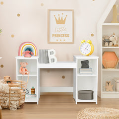 Costway 2 en 1 Coiffeuse pour Enfants avec Miroir Amovible Bureau Enfant avec 4 Étagères et 3 Panneau Pliables Blanc