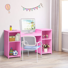 Costway 2 en 1 Coiffeuse pour Enfants avec Miroir Amovible Bureau Enfant avec 4 Étagères et 3 Panneau Pliables Rose
