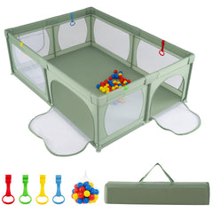 Costway Parc pour Bébé Clôture pour Tout‑petits avec Sac de Rangement Ventouses Porte à Fermeture éclair 50 Balles 206×147×68,5cm Vert