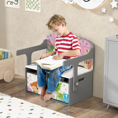 Costway Chaise Enfants Convertible à Ensemble Table et Banc avec Fonction de Rangement 2 Bacs en Tissu Amovibles Gris