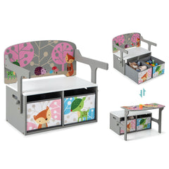Costway Chaise Enfants Convertible à Ensemble Table et Banc avec Fonction de Rangement 2 Bacs en Tissu Amovibles Gris