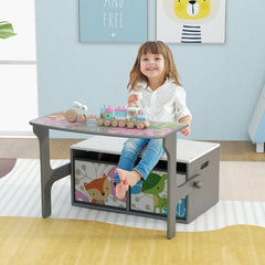 Costway Chaise Enfants Convertible à Ensemble Table et Banc avec Fonction de Rangement 2 Bacs en Tissu Amovibles Gris
