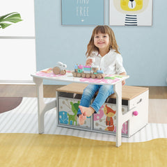 Costway Chaise Enfants Convertible à Ensemble Table et Banc avec Fonction de Rangement 2 Bacs en Tissu Amovibles Blanc