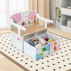 Costway Chaise Enfants Convertible à Ensemble Table et Banc avec Fonction de Rangement 2 Bacs en Tissu Amovibles Blanc