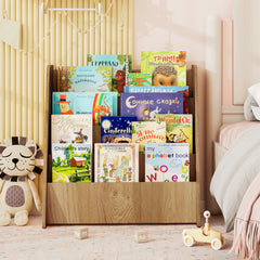 Costway Bibliothèque pour Enfants a 4 Niveaux Bibliothèque Frontale pour Enfants avec Compartiments Etagère pour Magazines Naturel