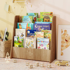 Costway Bibliothèque pour Enfants a 4 Niveaux Bibliothèque Frontale pour Enfants avec Compartiments Etagère pour Magazines Naturel