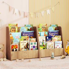 Costway Bibliothèque pour Enfants a 4 Niveaux Bibliothèque Frontale pour Enfants avec Compartiments Etagère pour Magazines Naturel