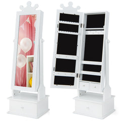 Costway 2 en 1 Armoire à Bijoux Enfants avec Miroir Organisateur à Bijoux en Forme Couronne avec 3 Tiroirs pour Enfants de 3 Ans+ Charge 10kg