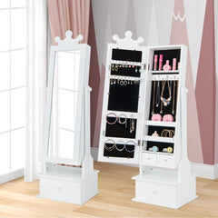 Costway 2 en 1 Armoire à Bijoux Enfants avec Miroir Organisateur à Bijoux en Forme Couronne avec 3 Tiroirs pour Enfants de 3 Ans+ Charge 10kg