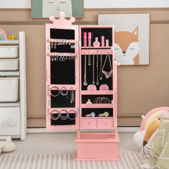Costway 2 en 1 Armoire à Bijoux Enfants avec Miroir Organisateur à Bijoux en Forme Couronne avec 3 Tiroirs pour Enfants de 3 Ans+ Charge 10kg Rose