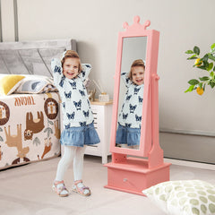 Costway 2 en 1 Armoire à Bijoux Enfants avec Miroir Organisateur à Bijoux en Forme Couronne avec 3 Tiroirs pour Enfants de 3 Ans+ Charge 10kg Rose