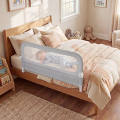 Costway Barrière de Lit Pliable pour Bébé Barrière de Lit Ajustable de 120 CM avec Housse Amovible en Tissu Oxford & Base en U Robuste Gris