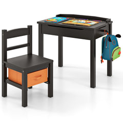 Costway Table et Chaises Enfants en Bois avec Plateau Rabattable Bureau Enfants avec Espace de Rangement Charge 70kg pour Enfants de 3 Ans+ Café