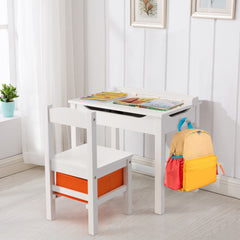 Costway Table et Chaises Enfants en Bois avec Plateau Rabattable Bureau Enfants avec Espace de Rangement Charge 70kg pour Enfants de 3 Ans+