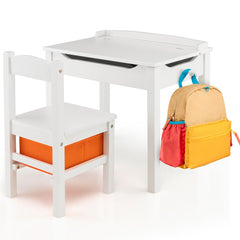 Costway Table et Chaises Enfants en Bois avec Plateau Rabattable Bureau Enfants avec Espace de Rangement Charge 70kg pour Enfants de 3 Ans+