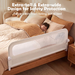 Costway Barrière de Lit Pliable pour Tout-Petits Barrière de Lit Bébé Ajustable de 178 CM avec Housse Amovible en Tissu Oxford Blanc