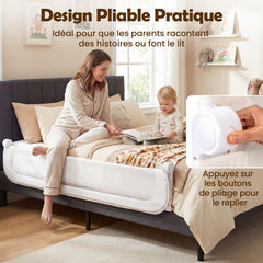 Costway Barrière de Lit Pliable pour Tout-Petits Barrière de Lit Bébé Ajustable de 178 CM avec Housse Amovible en Tissu Oxford Blanc