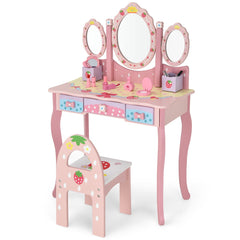 Costway Coiffeuse 2 en 1 Bureau pour Enfants avec Miroir Amovible 3 Tiroirs 2 Boîtes de Style Princesse pour Filles Rose