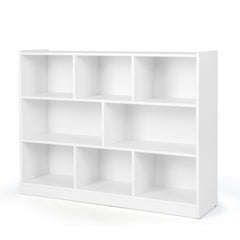Costway Bibliothèque Enfants à 3 Niveaux avec 8 Cases Étagère à Livres Enfant avec Espace de Rangement Charge 60kg 122 x 32 x 93 CM Blanc