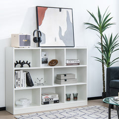 Costway Bibliothèque Enfants à 3 Niveaux avec 8 Cases Étagère à Livres Enfant avec Espace de Rangement Charge 60kg 122 x 32 x 93 CM Blanc