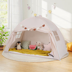 Costway Tente de Lit Double Jumeau pour Enfants Tente Pliante et Portable pour Lit Superposé Double avec 2 Fenêtres et Drapeaux pour 3+ Ans Beige