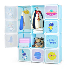 Costway Armoire portable pour enfants Commode pour Bébé 12 Cubes avec 2 Sections Penderie Joli Organisateur de Rangement pour Enfants Bleu