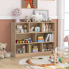 Costway Bibliothèque Enfants à 3 Niveaux avec 8 Cases Étagère à Livres Enfant avec Espace de Rangement Charge 60kg 122 x 32 x 93 CM Naturel