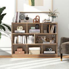 Costway Bibliothèque Enfants à 3 Niveaux avec 8 Cases Étagère à Livres Enfant avec Espace de Rangement Charge 60kg 122 x 32 x 93 CM Naturel